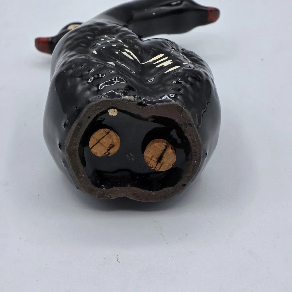 Black‎ Swan Double Salt Pepper Shaker Ceramic Figural Hand Painted with Corks